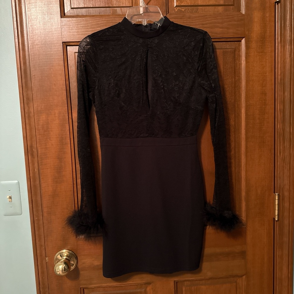 Windsor Black Sheath Mini Dress with Bell Sleeves